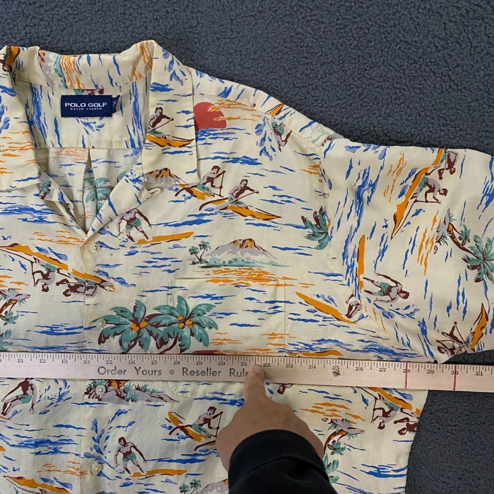 Polo Sport Ralph Lauren Shirt Mens 2XL Hawaiian Linen Silk Camp Loop Collar Surf - Picture 9 of 10